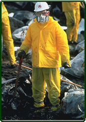 Oil spill clean up crew member