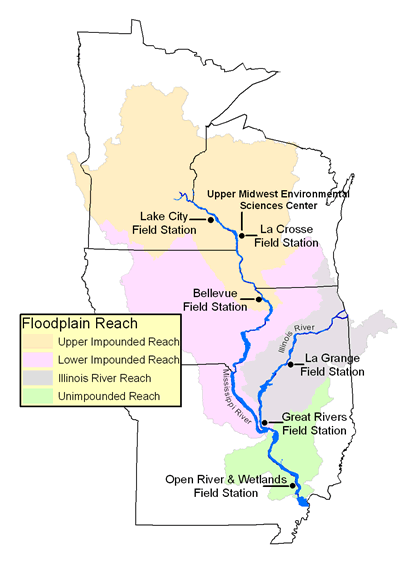 Figure 1. Locations of the six UMRR LTRM study reaches.