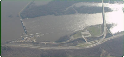 Interstate 90 crosses the Mississippi River south of Navigation Dam 7