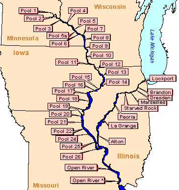 Pools marked Upper Mississippi and Illinois Rivers (map)