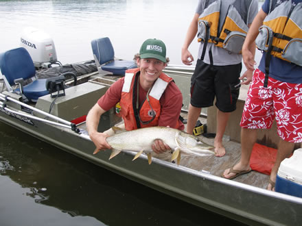 USGS scientist Jeff Houser sampling fish on Target Lake, Upper Mississippi River