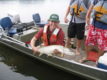 USGS scientist Jeff Houser sampling fish on Target Lake, Upper Mississippi River