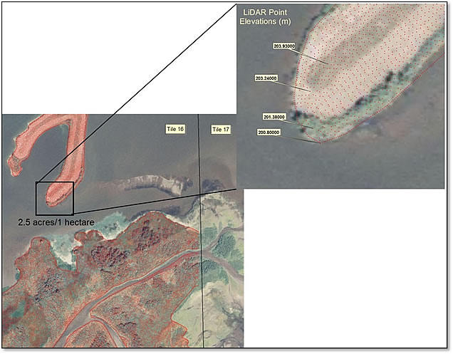 LiDAR  postings showing bare earth heights.