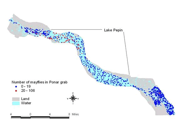 Mayfly abundances in Lake Pepin, Pool 4 of the Upper Mississippi River System (1992–2002).