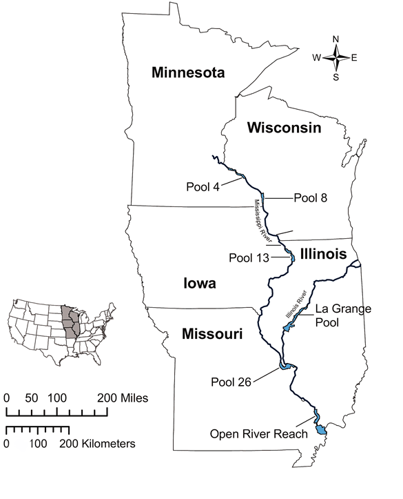 Long Term Resource Monitoring Program study areas and locations of field stations.