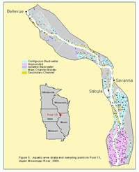 Aquatic area strata and sampling points in Pool 13