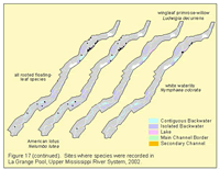 Sites where species were recorded in La Grange Pool