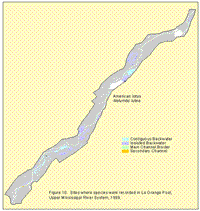 Sites where species were recorded in La Grange Pool