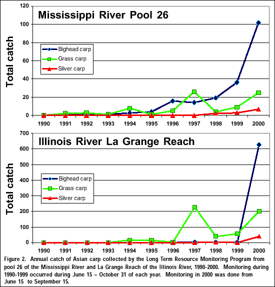 Figure 2. Annual catch of Asian carp statistics for the LTRMP