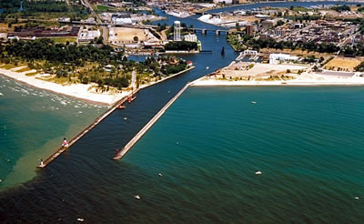 The St. Joseph rivermouth near St. Joseph, Michigan