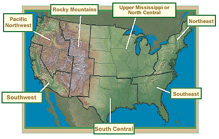 Seven regions of Amphibian Research and Monitoring Initiative (ARMI) 