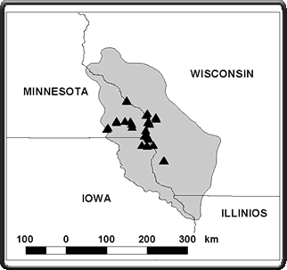 Site locations: Houston County, MN, Trempealeau, La Crosse, and Crawford Counties, Wisconsin, and Allamakee County, IA. 