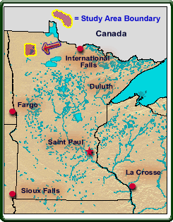 Study area is in northwestern Minnesota, 20 miles 