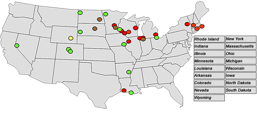 Study site locations - map US